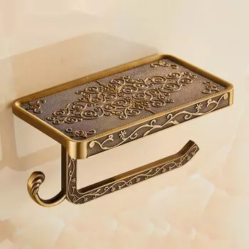 Держатель для туалетной бумаги с полочкой для телефона, античная бронза, ELLEN HOMEDECOR