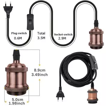 Держатель подвесного светильника 3,5 м черный металл E27 220В