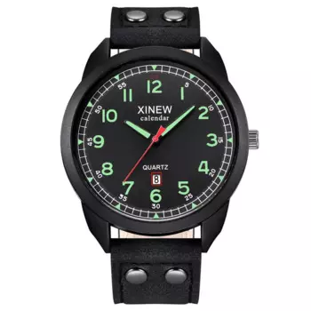 Дешевые мужские часы бренда XINEW, модные повседневные Военные Спортивные кварцевые часы с кожаным ремешком и датой, черные мужские часы 2024