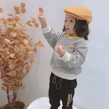 Детская Базовая рубашка, осень 2020, новый стиль, корейская детская рубашка-поло в полоску для мужчин и женщин, пуловер с отложным воротником в западном стиле