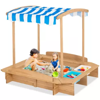 Детская большая Деревянная песочница Patiojoy с 2 сиденьями, уличная игровая станция для детей