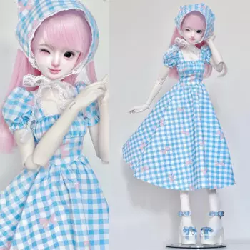 Детская игрушка ручной работы 1/4 MDD MSD BJD Кукла Одежда с квадратным вырезом рукава-пузыри клетчатое платье 3 шт./комплект