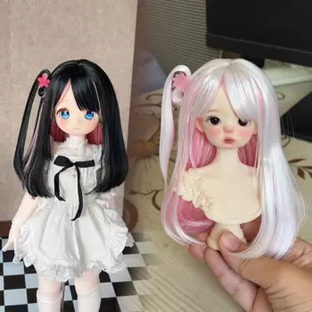 Детская игрушка ручной работы, 1/6 1/4 1/3 MSD MDD, парик, розовый, красный, смешанный, черный, двойной хвост, вьющиеся волосы, 1 шт.