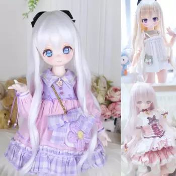 Детская игрушка ручной работы, кукла 1/3 BJD/SD, аксессуары для кукол, черный, белый, розовый лук, Плетеный парик, 1 шт.