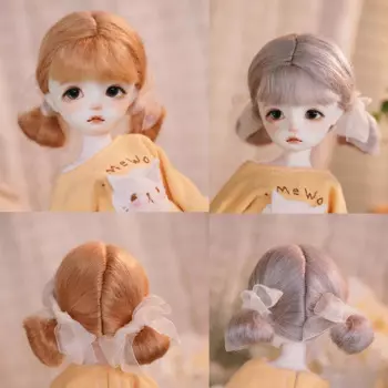 Детская игрушка ручной работы, кукла 1/6 BJD/SD, аксессуары для кукол, коричневый, серый, симпатичный двойной парик для конского хвоста, 1 шт.