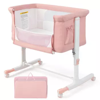 Детская люлька Babyjoy 3 в 1, кроватка для сна с 5-уровневой регулируемой розовой высотой