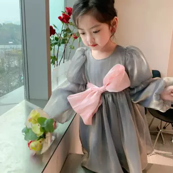 Детская одежда, детские платья в стиле пэчворк с большим бантом, Весенняя детская одежда, корейское дамское платье с бантом для девочек, Сверкающее платье принцессы