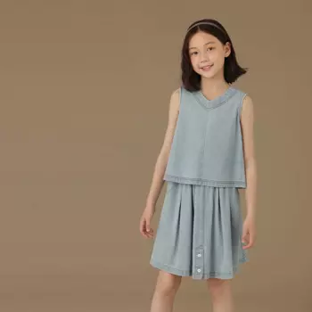 Детская одежда, Детский комплект, одежда для мам и детей, одежда для девочек-подростков, детский топ без рукавов, короткая юбка, Летний джинсовый костюм