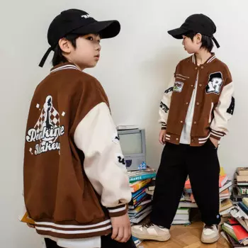 Детская одежда на пуговицах, бейсбольные куртки, одежда для девочек и мальчиков в полоску с буквами, новинка 2023, модная куртка для девочек, детские пальто