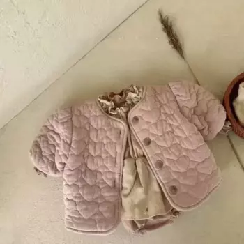 Детская одежда, новинка 2023, Модная хлопковая одежда в Корейском стиле с пузырьковым рукавом и круглым вырезом, с застежкой, теплая куртка для мальчиков и девочек