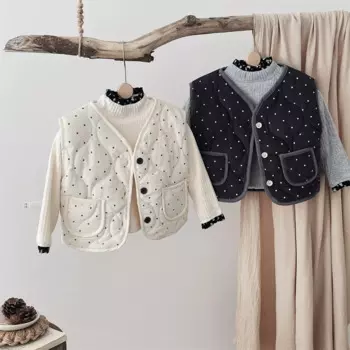 Детская одежда, осень-зима 2024, хлопковый жилет в горошек для малышей, пальто для маленьких мальчиков и девочек, утепленный жилет с двумя карманами