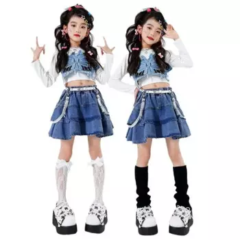 Детская одежда в стиле K-POP, укороченная майка в стиле хип-хоп с бабочками, повседневные рваные джинсовые брюки с нашивкой, юбка для девочек, джазовые танцевальные костюмы, одежда