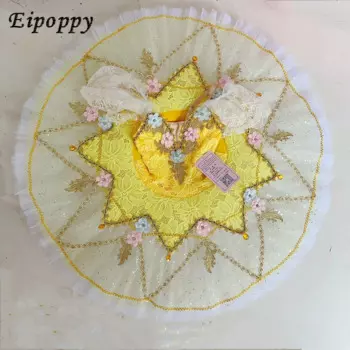 Детская профессиональная балетная пачка для девочек, желтое балетное платье, одежда для выступлений с цветами, костюмы в виде лебедя и балерины