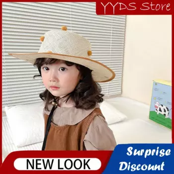 Детская соломенная шляпа Ins для мужчин и женщин, детская Солнцезащитная шляпа, Приморская пляжная шляпа, шапка с бабочками, милая ветрозащитная соломенная шляпа на ремешке