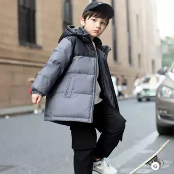 Детская утепленная пуховая куртка с капюшоном, TZ460