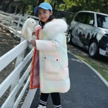 Детская зимняя пуховая куртка с капюшоном, из искусственного меха