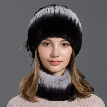 Детская зимняя шапка из кроличьего меха Рекс, утепленная и теплая шапка из кроличьего меха, шарф, комплект из двух предметов, кожаная Соломенная Шапка для детей