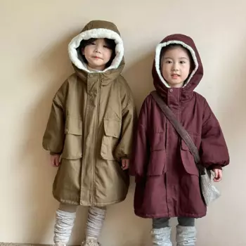 Детская зимняя ветровка для мальчиков, куртка из искусственного кроличьего меха, плюшевая утепленная детская парка для мальчиков, длинная парка с капюшоном для девочек