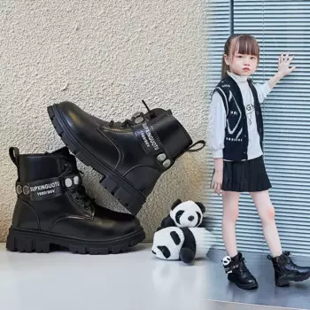 Детские ботинки с милым медведем для девочек, новинка зимы 2024, узкие ботинки принцессы, тонкие бархатные ботинки средней высоты