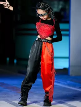 Детские джазовые танцевальные костюмы, модные танцевальные костюмы с длинным рукавом, модные уличные танцевальные костюмы для девочек, для выступлений