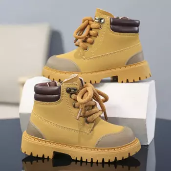 Детские кожаные ботинки высокого качества для мальчиков, модные нескользящие кроссовки, осенний брендовый дизайн, детские короткие ботинки на платформе для девочек