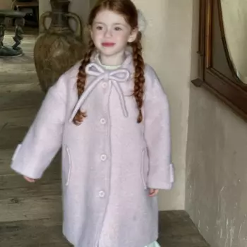 Детские пальто для девочек, новинка 2024, шерстяное пальто для маленьких девочек с розовым бантом, куртка, Детская шерстяная зимняя одежда для девочек