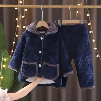 Детские пижамы, комплект из 2 предметов, свободная флисовая утепленная Фланелевая пижама, осенне-зимняя однотонная домашняя одежда для мальчиков-подростков
