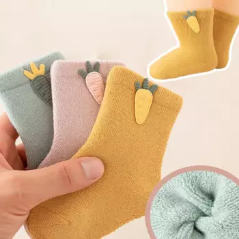 Детские теплые носки из чесаного хлопка, ветрозащитные длинные носки для новорожденных с мультяшной репой, Детские Зимние шерстяные утепленные хлопковые носки