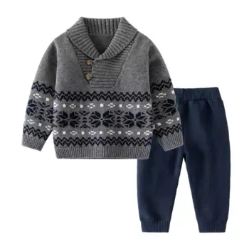 Детские винтажные комплекты свитеров, одежда для маленьких мальчиков, одинаковая детская одежда, детский корейский вязаный пуловер, топы + брюки, нижний костюм, осень