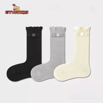 Детские высокие носки для девочек, зимние и осенние милые кружевные носки с пузырьками, универсальные хлопковые носки с кружевным цветком для малышей 3-12 лет