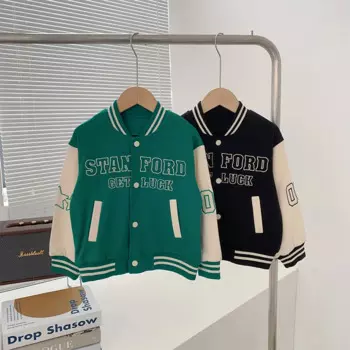Детский бейсбольный костюм для мальчиков, однобортная модная контрастная куртка с надписью, новая весенняя детская одежда