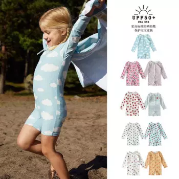 Детский цельный купальник 2024 новый стиль для мальчиков и девочек детский солнцезащитный Купальник с длинным рукавом Быстросохнущий купальник