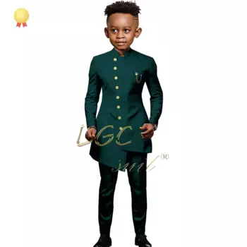 Детский длинный однобортный пиджак и брюки в африканском стиле, модный костюм из двух предметов для мальчиков на заказ