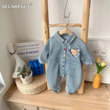 Детский джинсовый комбинезон с вышивкой, на возраст 0-24 месяца
