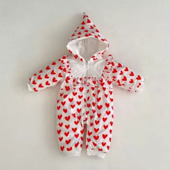 Детский флисовый комбинированный комбинезон Angoubebe 555H156 2023 с кружевным круглым воротником и длинным рукавом и шапкой для маленьких девочек