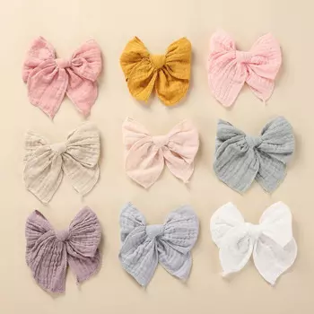 Детский хлопковый бант для волос из муслина с зажимами детские заколки для волос однотонные Детские аксессуары для волос заколки для волос с цветочным бантом заколки для волос