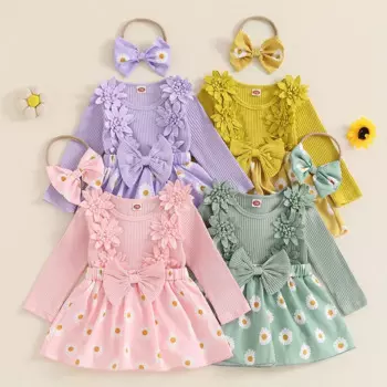 Детский хлопковый комбинезон с длинным рукавом, с 3D цветами