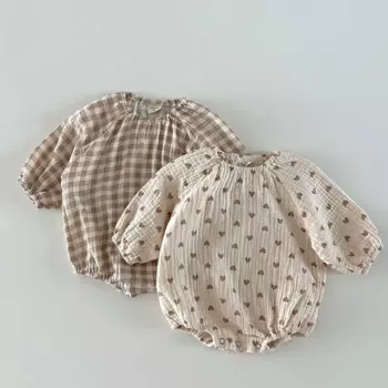 Детский хлопковый комбинезон с длинным рукавом, с принтом