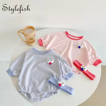 Детский хлопковый комбинезон с коротким рукавом, в полоску