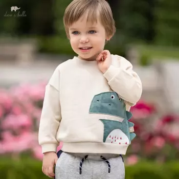 Детский хлопковый свитшот с круглым вырезом и принтом динозавра