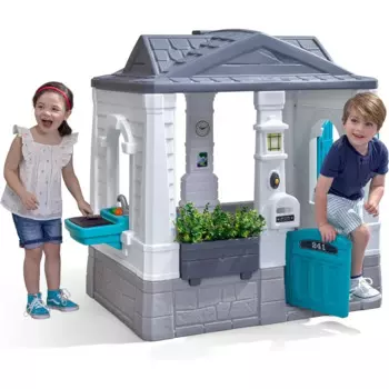 Детский игровой домик Cottage, интерактивные звуки, для малышей 1,5 лет, простой в сборке игровой домик с открытием на заднем дворе, серый