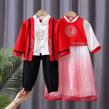 Детский Китайский традиционный стиль ханьфу для мальчиков и девочек старинные костюмы для народных танцев сценический костюм Тан детские новогодние костюмы