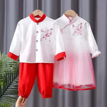 Детский Китайский традиционный стиль ханьфу для мальчиков и девочек старинные костюмы для народных танцев сценический костюм Тан детские новогодние костюмы