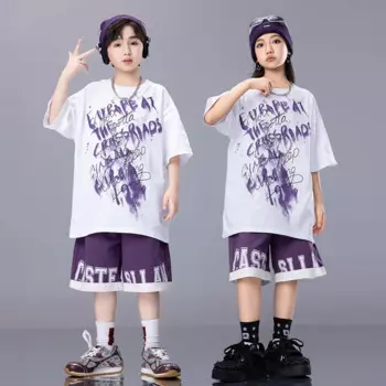 Детский комплект одежды в стиле хип-хоп для мальчиков, футболка, уличные танцы, повседневные шорты, модная одежда для девочек, Детские джазовые костюмы, летняя одежда