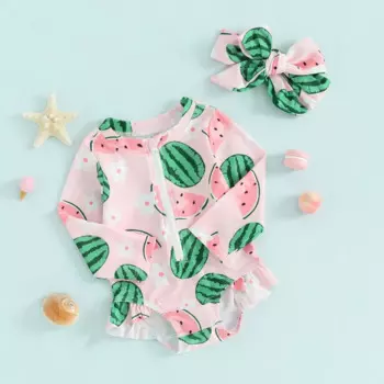 Детский купальный костюм с длинным рукавом и оборками