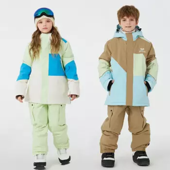 Детский лыжный костюм, детский зимний теплый ветрозащитный водонепроницаемый дышащий комплект из куртки с капюшоном и брюк для сноуборда, лыжный костюм