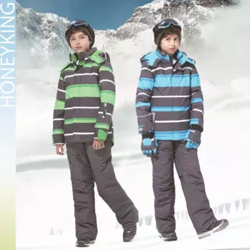 Детский лыжный костюм HONEYKING для мальчиков, уличный Спортивный зимний теплый водонепроницаемый ветрозащитный костюм для сноуборда, комплект из куртки и брюк