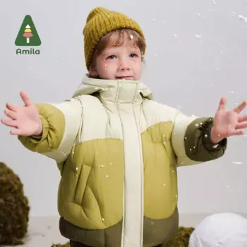 Детский пуховик Amila, мягкая теплая куртка контрастных цветов на белом утином пуху для мальчиков и девочек, зима 2024