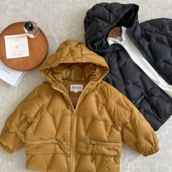 Детский пуховик, новинка зимы 2023, однотонный пуховик с тиснением для мальчиков и девочек, детская куртка с капюшоном