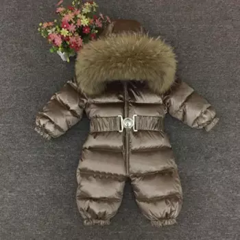 Детский пуховой комбинезон с воротником из меха енота, на возраст 1-5 лет